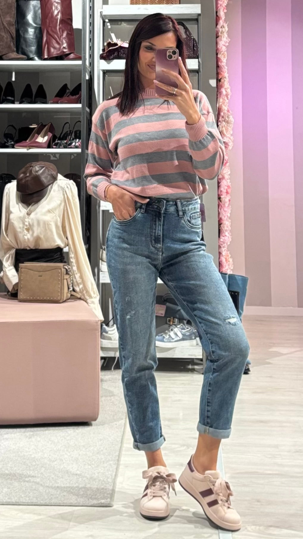 Jeans Mom fit strappi