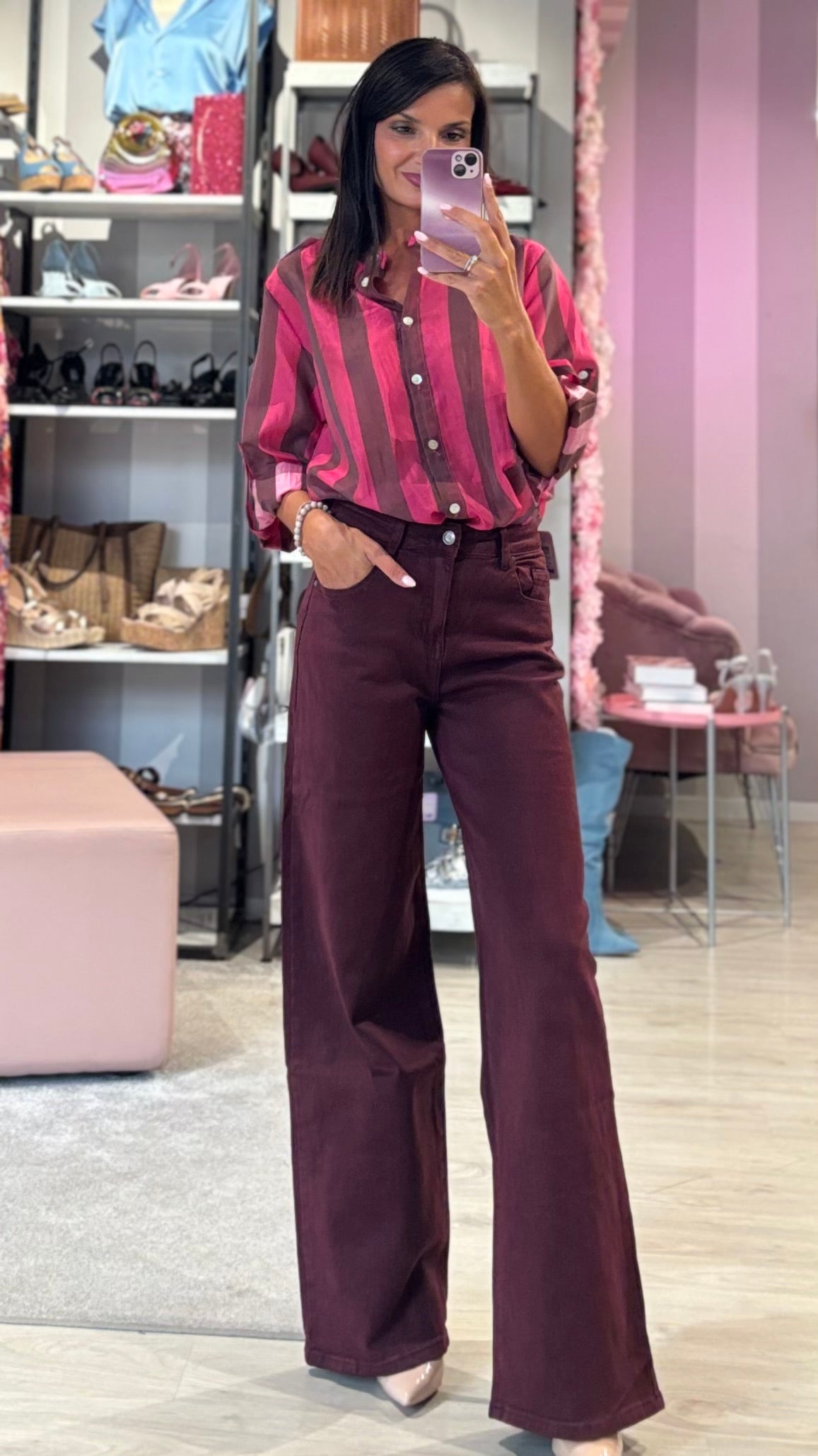 Jeans Wide Leg Wine