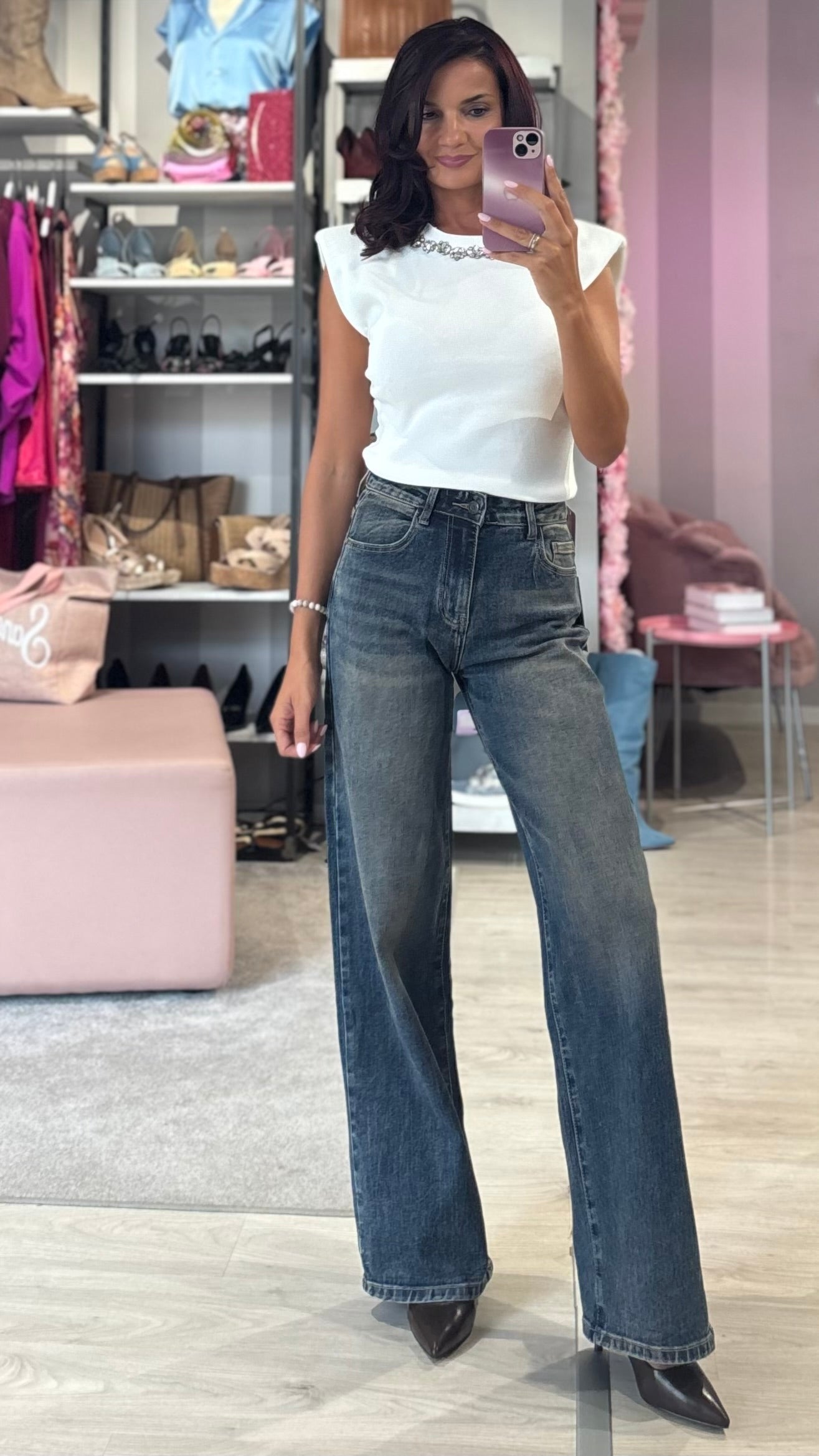 Jeans Wide Leg Wine