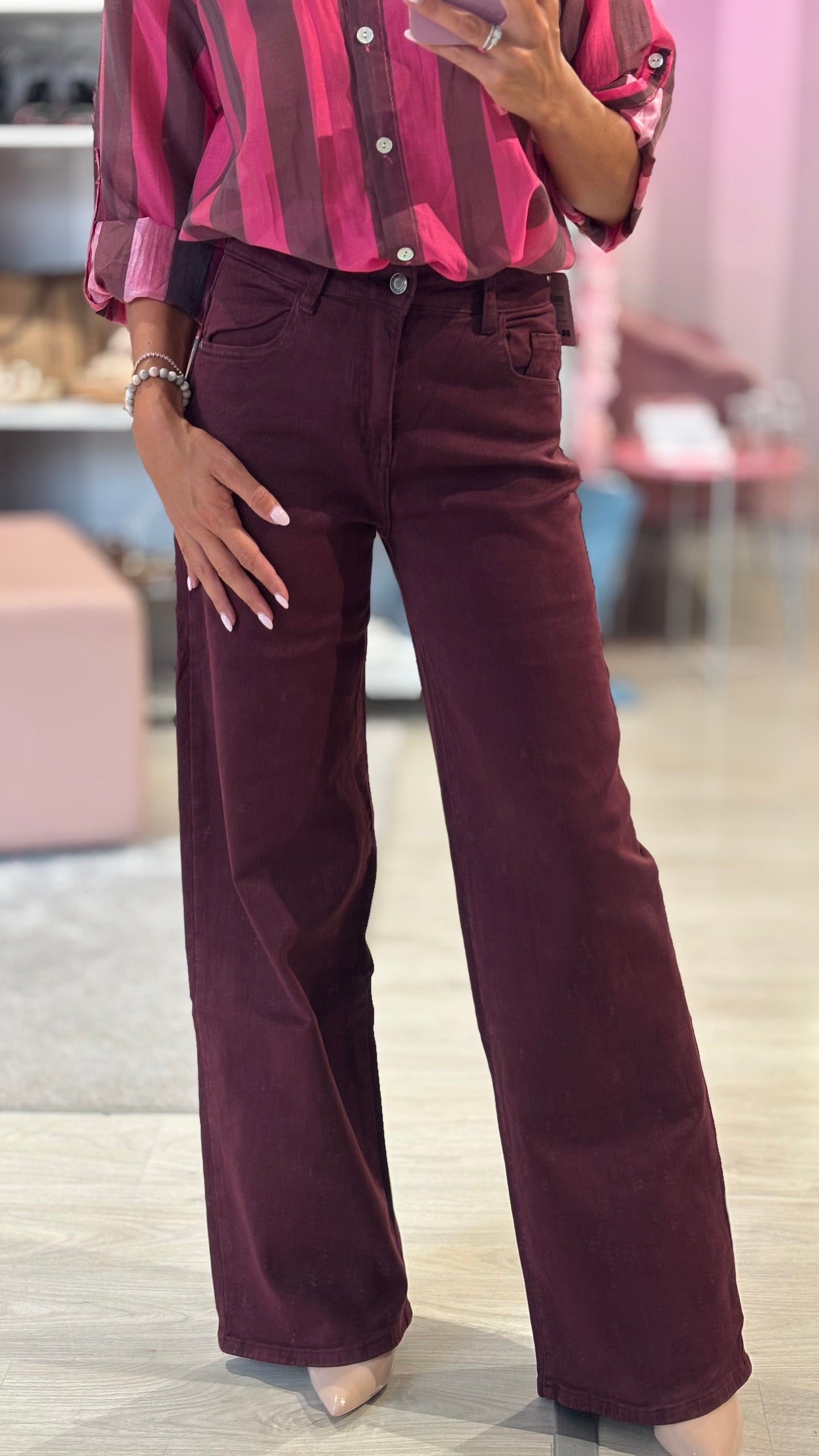 Jeans Wide Leg Wine