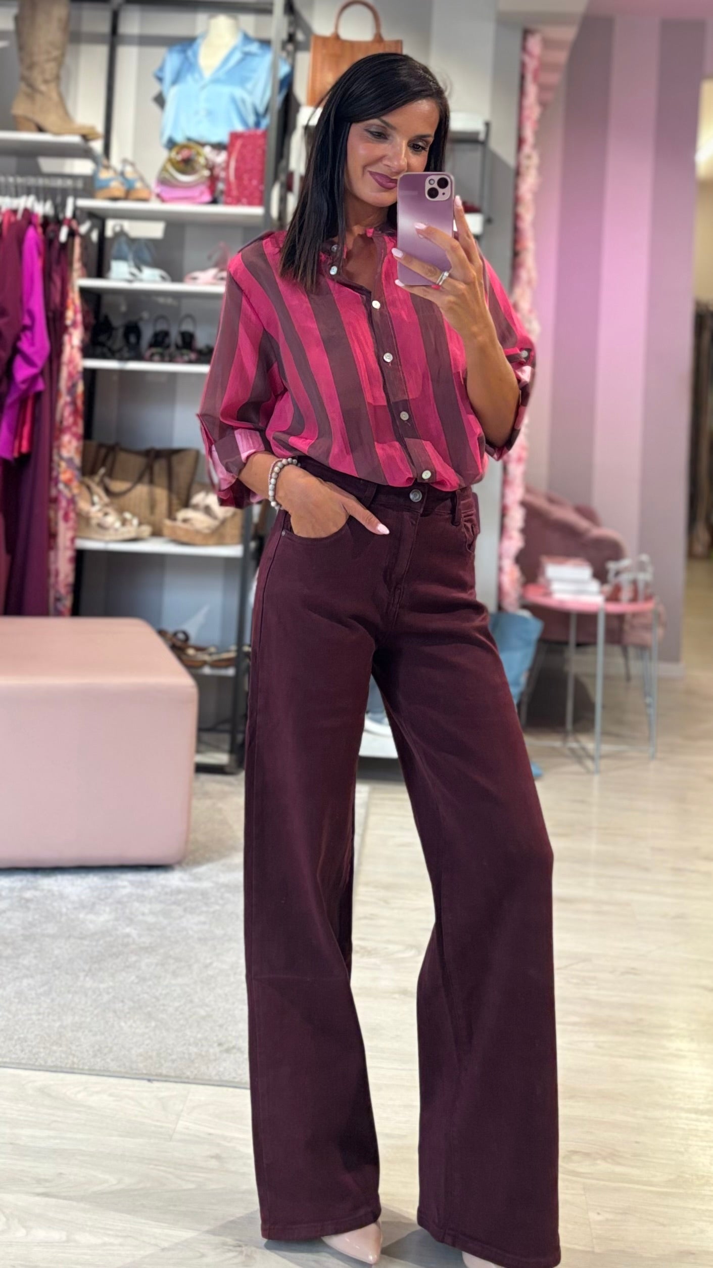 Jeans Wide Leg Wine