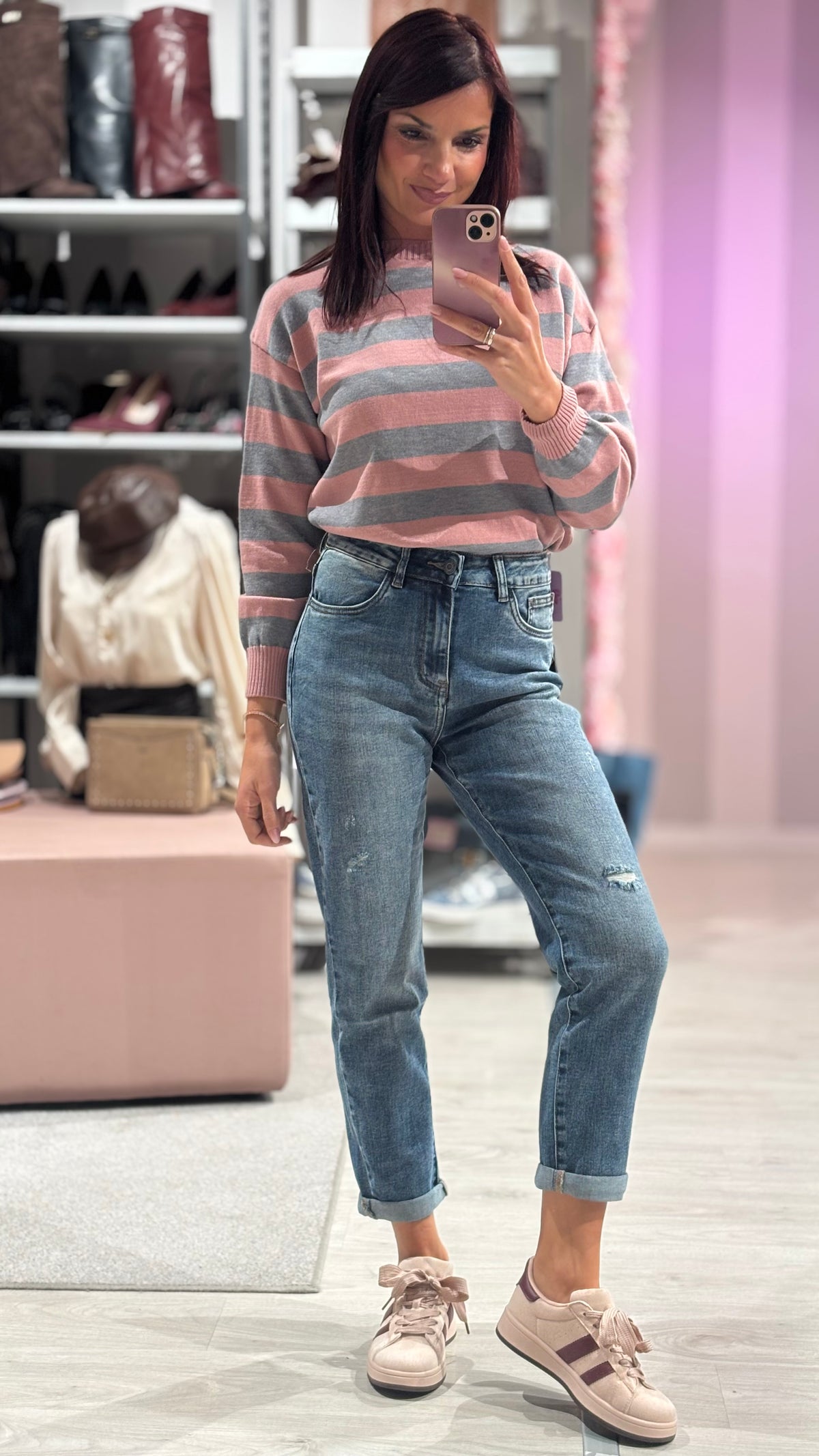 Jeans Mom fit strappi