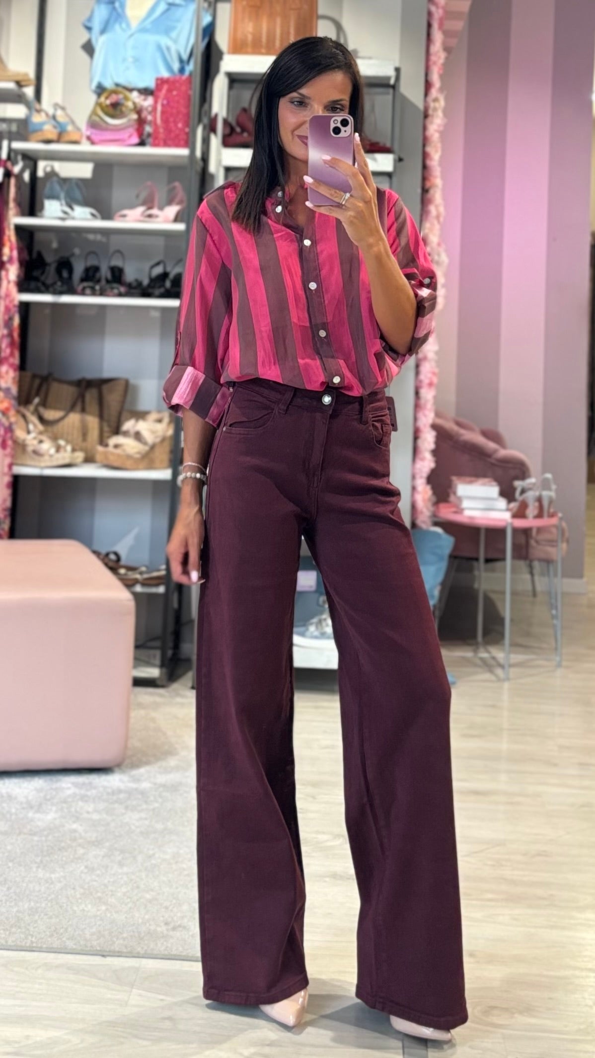 Jeans Wide Leg Wine